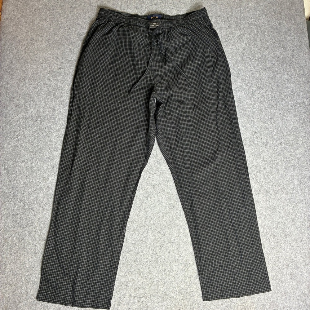 Polo Ralph Lauren Pajama Pants Mens XL Black White Grid Excellent Drawstring Fly